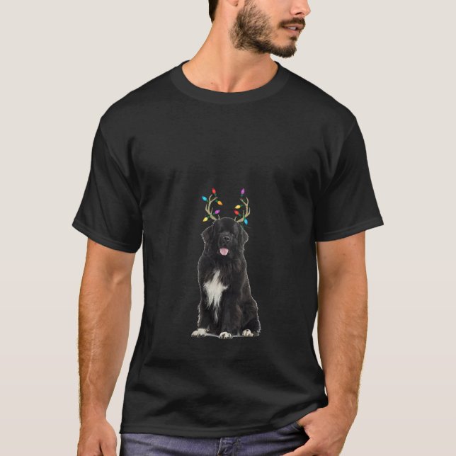 Womens Newfoundland Reindeer Christmas Dog V Neck  T-Shirt (Front)