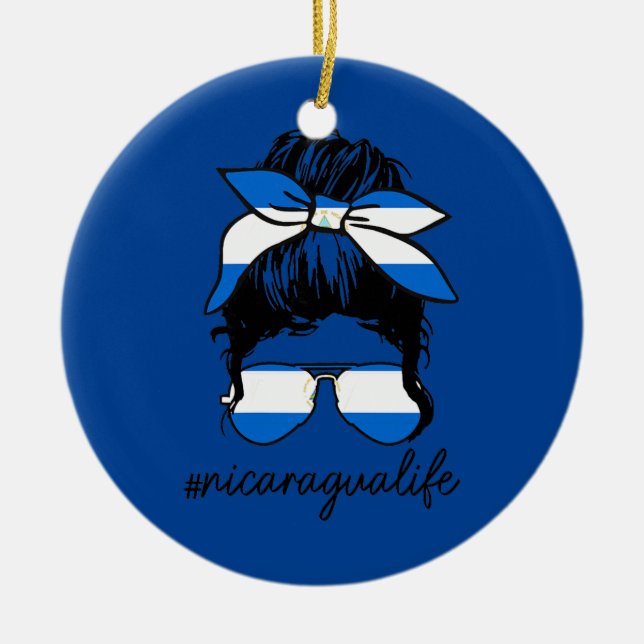 Womens Nicaragua Life Nicaragua Flag Pride Girl Ceramic Tree Decoration (Front)