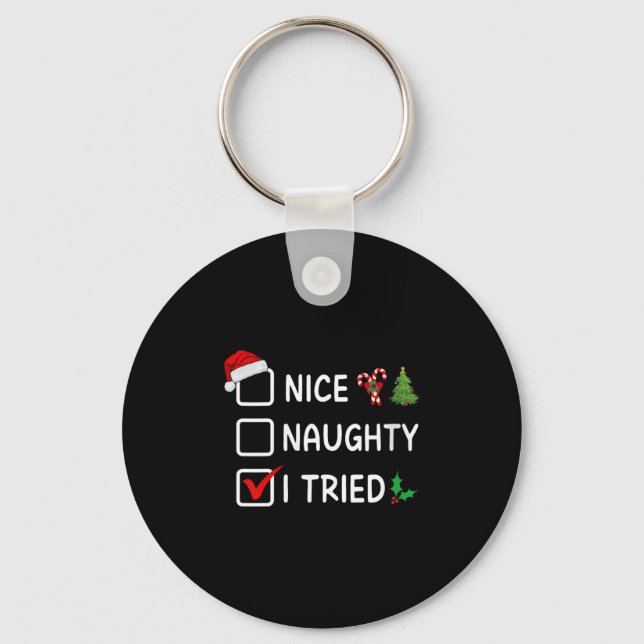 Womens Nice Naughty I Tried Christmas List Santa H Key Ring (Front)