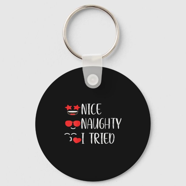 Womens Nice Naughty I Tried V-neck  Key Ring (Front)