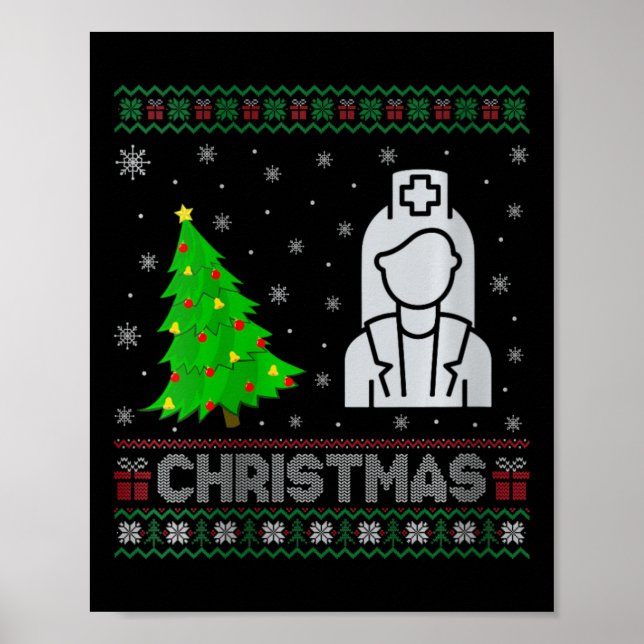 Womens Nicu Nurse Xmas Tree Lighting Ugly Christma Poster (Front)