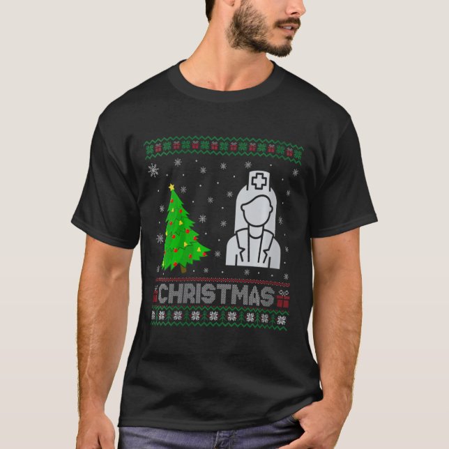 Womens Nicu Nurse Xmas Tree Lighting Ugly Christma T-Shirt (Front)