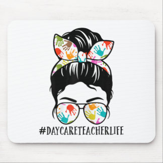 Womens Nn Daycare Teacher Life Messy Bun Mum Woman Mouse Mat