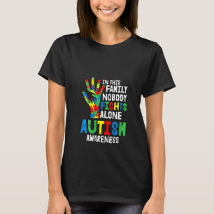 Womens No Fights Alone Autism Awareness Puzzle Han T-Shirt