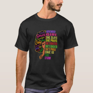 Womens November Girl She Slays & Prays November B T-Shirt