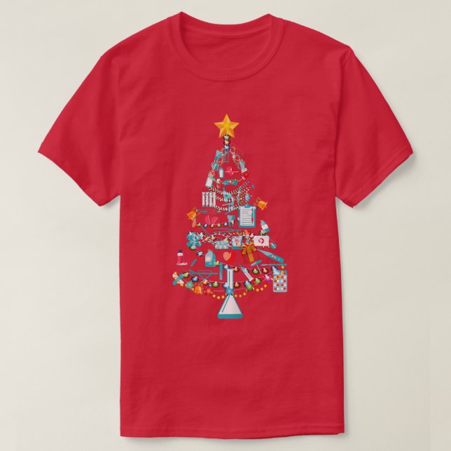 Womens Nurse Christmas Tree Nursing Materials Xmas T-Shirt (Design Front)
