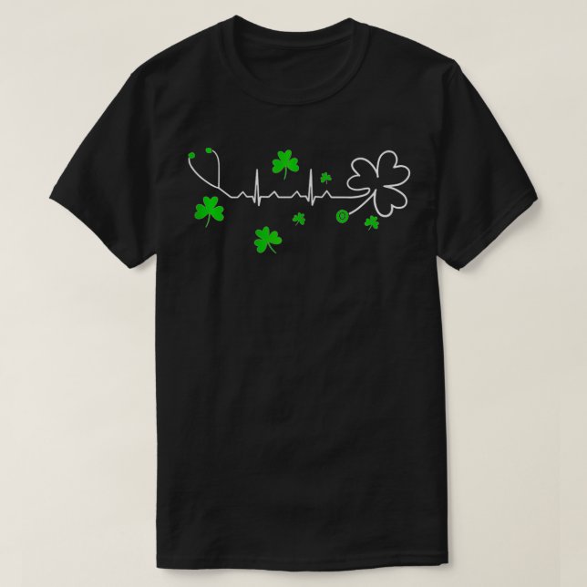 Womens Nurse Heartbeat Stethoscope St Patricks Day T-Shirt (Design Front)