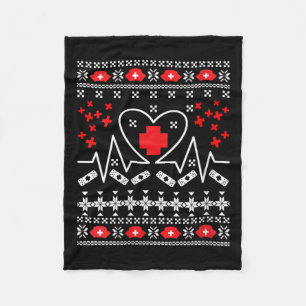 Womens Nurse Heartbeat - Ugly Christmas Sweater Fleece Blanket
