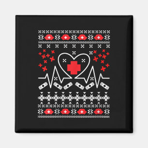 Womens Nurse Heartbeat - Ugly Christmas Sweater  Magnet
