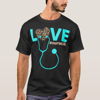 Womens Nurse Life RN LPN CNA Healthcare Leopard Nu T-Shirt