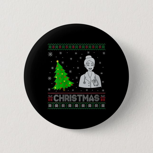 Womens Nurse Practitioner Xmas Tree Lighting Ugly  6 Cm Round Badge (Front)