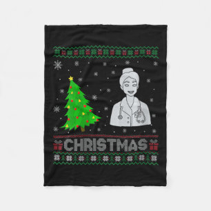 Womens Nurse Practitioner Xmas Tree Lighting Ugly Fleece Blanket