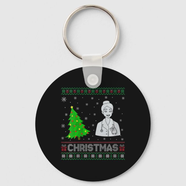 Womens Nurse Practitioner Xmas Tree Lighting Ugly  Key Ring (Front)