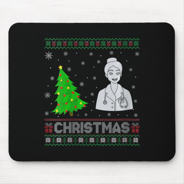 Womens Nurse Practitioner Xmas Tree Lighting Ugly  Mouse Mat (Front)