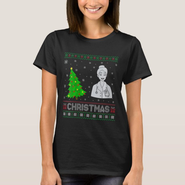 Womens Nurse Practitioner Xmas Tree Lighting Ugly  T-Shirt (Front)