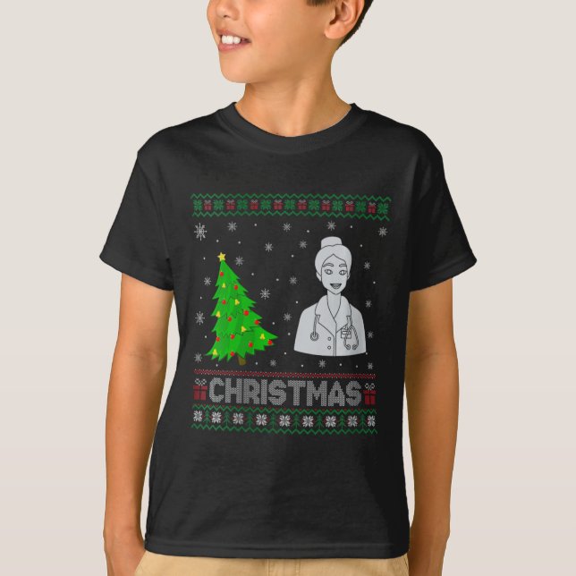 Womens Nurse Practitioner Xmas Tree Lighting Ugly  T-Shirt (Front)
