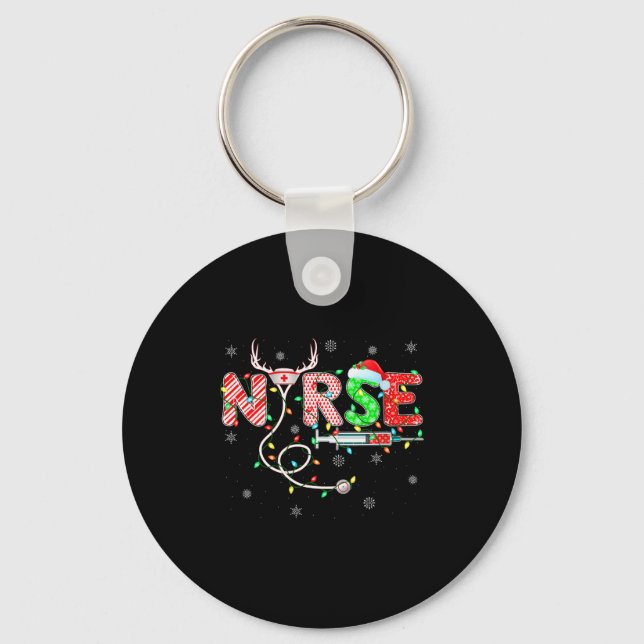 Womens Nursing Stethoscope Reindeer Nurse Hat Funn Key Ring (Front)