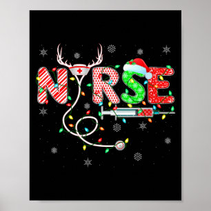 Womens Nursing Stethoscope Reindeer Nurse Hat Funn Poster