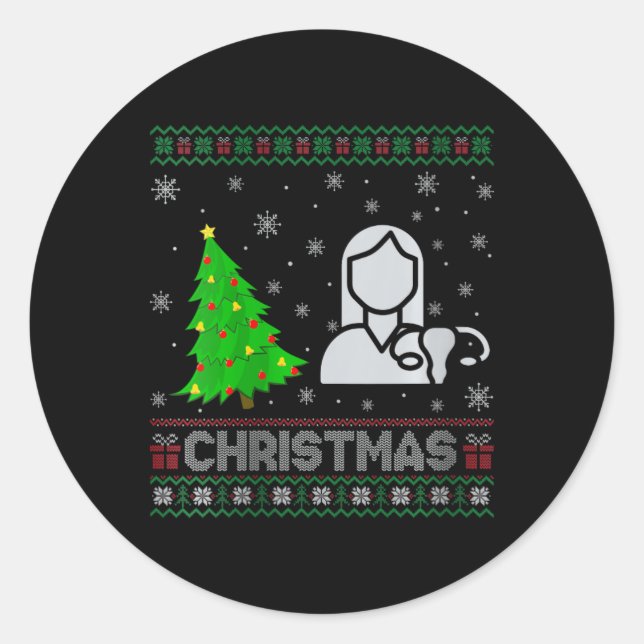 Womens Ob Nurse Xmas Tree Lighting Ugly Christmas  Classic Round Sticker (Front)