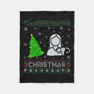 Womens Ob Nurse Xmas Tree Lighting Ugly Christmas Fleece Blanket