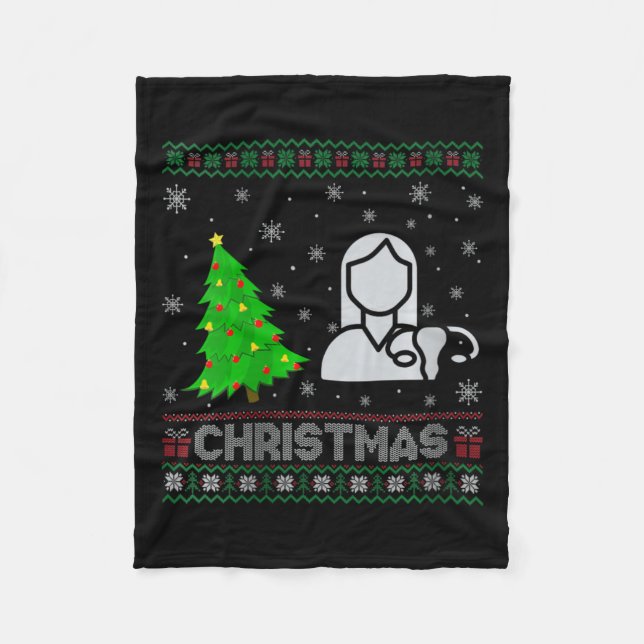 Womens Ob Nurse Xmas Tree Lighting Ugly Christmas  Fleece Blanket (Front)