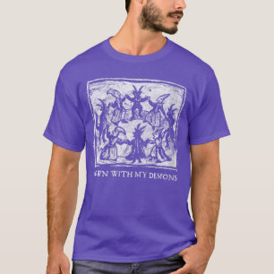 Womens Occult Down With My Demons Gothic Horror Pu T-Shirt