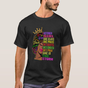 Womens October Girl She Slays & Prays October Bir T-Shirt