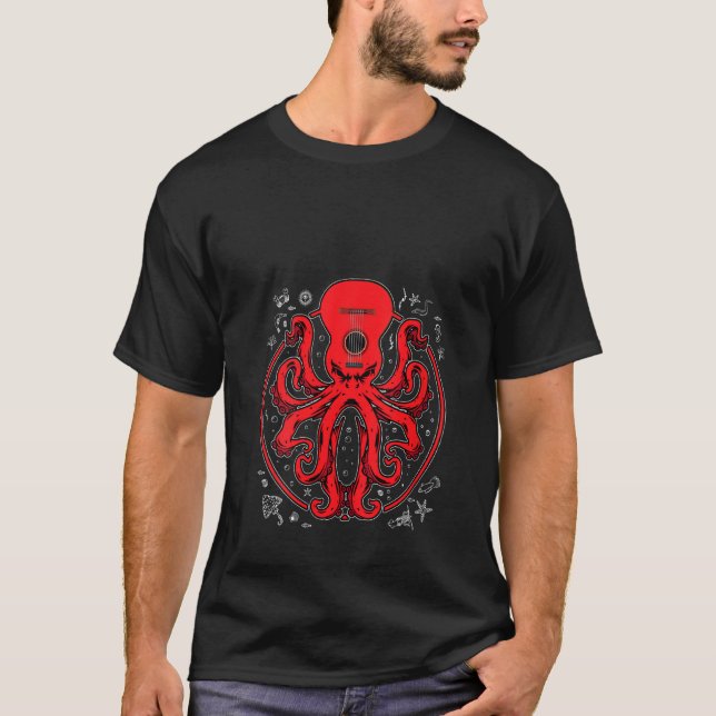 Womens Octopus Guitar T Music Kraken Electric Bass T-Shirt (Front)