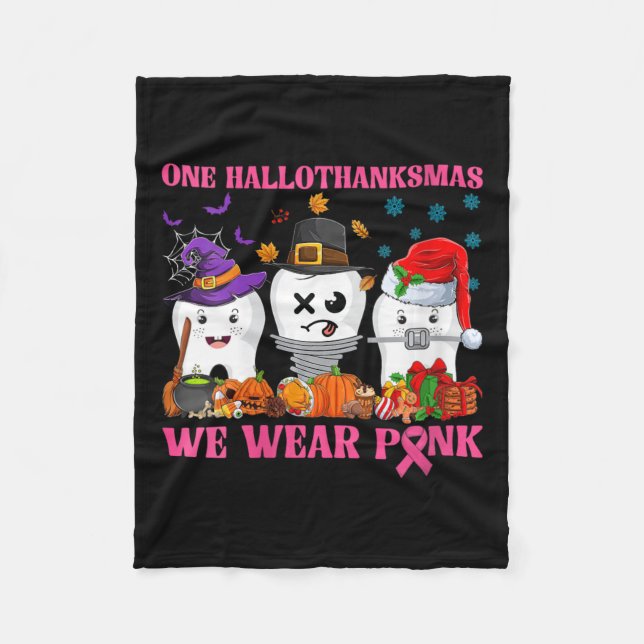 Womens One Hallothanksmas We Wear Pink Teeth Breas Fleece Blanket (Front)