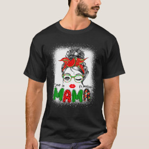 Womens One In A Melon Mama Messy Bun Watermelon Su T-Shirt