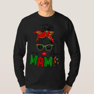 Womens One In A Melon Mama Messy Bun Watermelon Su T-Shirt
