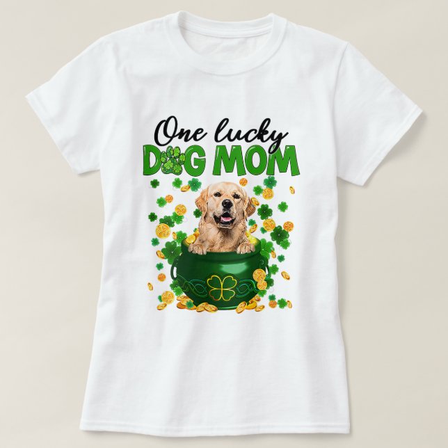 Womens One Lucky Dog Mama Golden Retriever Mum T-Shirt (Design Front)