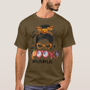 Womens One Spooky Mama Messy Bun Women Witch Mum H T-Shirt