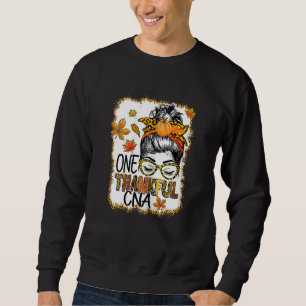 Womens One Thankful CNA Messy Bun Thanksgiving Fal Sweatshirt