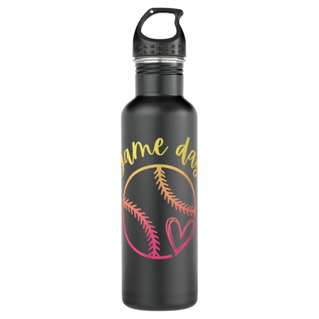 Women's or Girls Softball Game Day Cute Heart Love 710 Ml Water Bottle (Front)