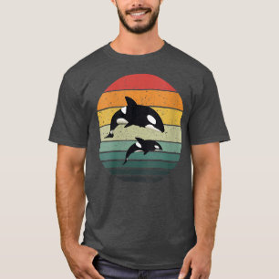 Womens Orca Family Vintage Retro Art, Killer Whale T-Shirt