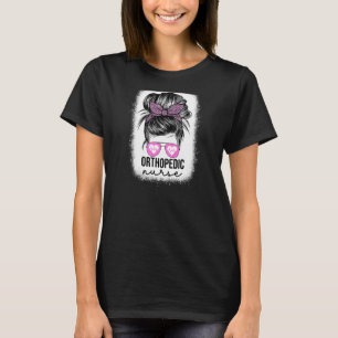 Womens Orthopaedic Nurse Nursing Leopard Messy Bun T-Shirt