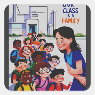 Womens Our Class is a family Square Sticker