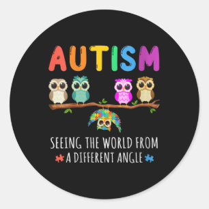 Womens Owl Autism Seeing The World From Different Classic Round Sticker