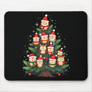 Womens Owl Christmas Tree Xmas Lights Xmas Owl Lov Mouse Mat