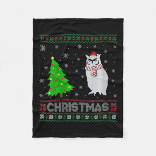 Womens Owl Xmas Tree Lighting Ugly Christmas Sweat Fleece Blanket