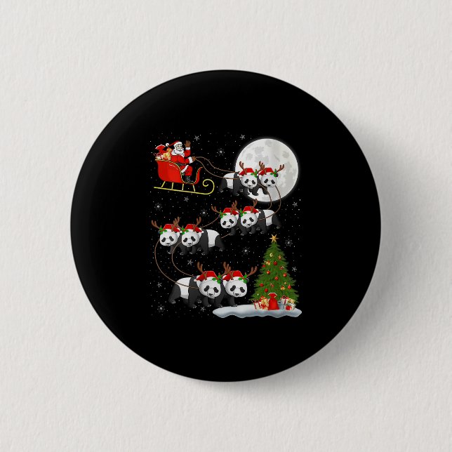 Womens Panda Santa Sleigh Flying Funny Magical Chr 6 Cm Round Badge (Front)