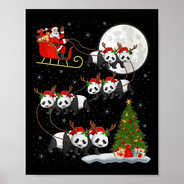 Womens Panda Santa Sleigh Flying Funny Magical Chr Poster (Front)