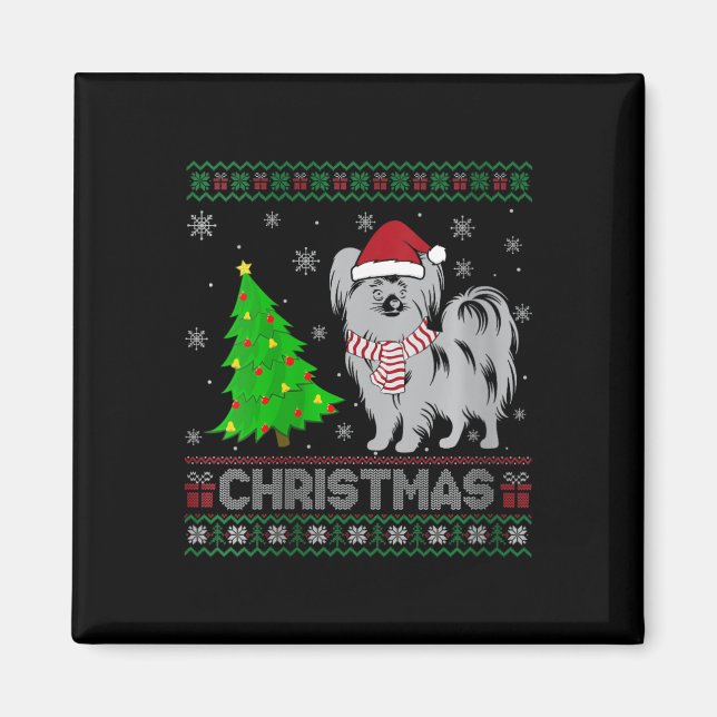 Womens Papillon Dog Xmas Tree Lighting Ugly Christ Magnet (Front)