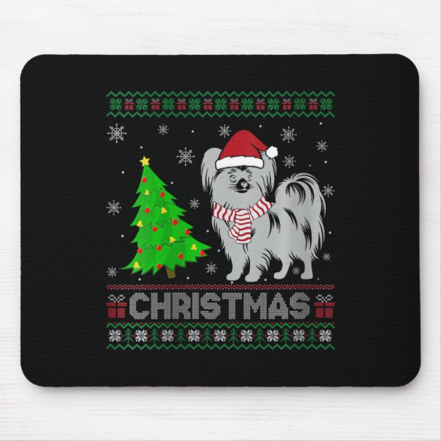 Womens Papillon Dog Xmas Tree Lighting Ugly Christ Mouse Mat (Front)