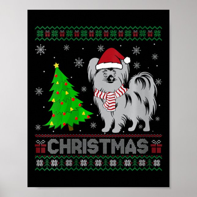 Womens Papillon Dog Xmas Tree Lighting Ugly Christ Poster (Front)