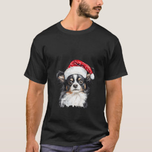 Womens Papillon Santa Dog Christmas V Neck  T-Shirt