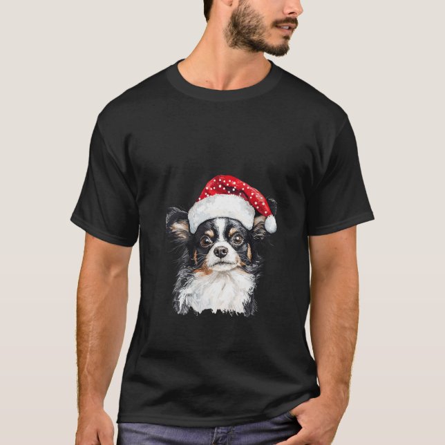 Womens Papillon Santa Dog Christmas V Neck  T-Shirt (Front)