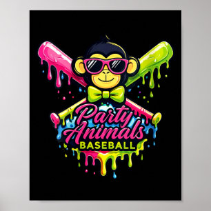 Women's party animals baseball funny monkey poster