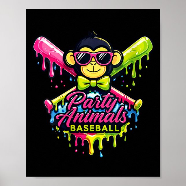 Women's party animals baseball funny monkey  poster (Front)